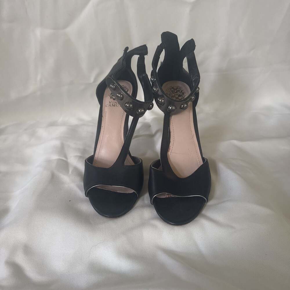Vince Camuto Black Studded Ankle Strap Heels